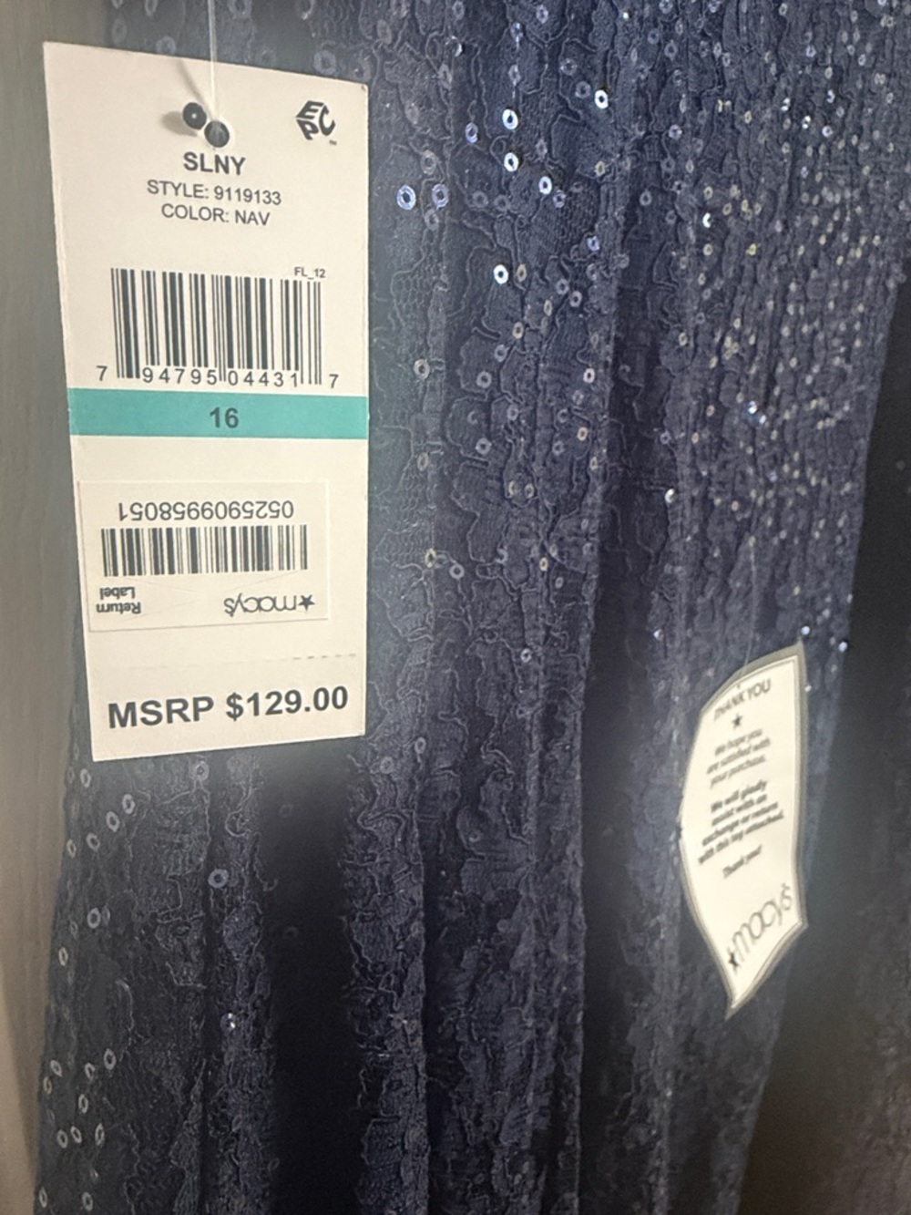SLNY Navy Sequin Lace Midi Dress - Picture 5 of 5
